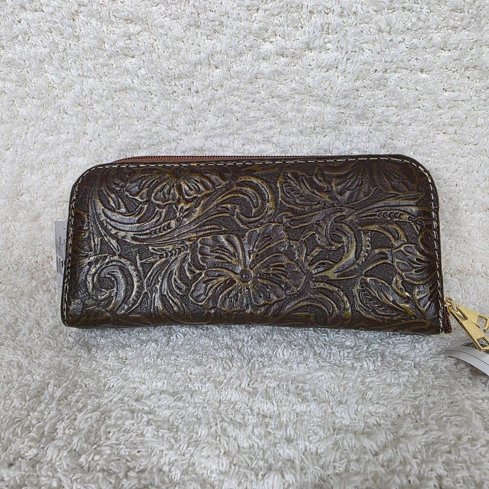 Mexican Handmade Brown With Gold Finish Floral Embossed Leather Wallet